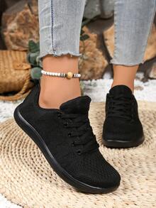 AOSEIN Women's Plus Size Wide Toe Box Lace-Up Fabric Mesh Breathable Soft Sole Solid Color Daily Commute Outdoor Sports Shoes - Black - View 4
