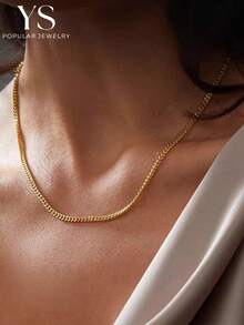 1pc Fashion Gold Niche Luxury Minimalist Adjustable Versatile Choker Necklace For Women - Flat Chain Gold - View 2