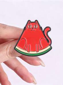 2pcs Fun Cute Watermelon Cat Enamel Brooch Creative Fruit Animal Design Badge Fashion Clothing Accessory Best Gift For Cat Lovers - Multicolor - View 7