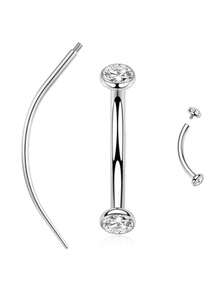 Perhiasan Tindik Tubuh Berulir Internal dengan Inlay Zirkonia Kubik, Cincin Alis Melengkung dari Baja Tahan Karat 316L Hypoallergenic dengan Jarum Tindik, Ornamen Tindik Multi-Fungsional untuk Cuping Telinga, Tulang Rawan, Alis, Bibir, Tindik Tubuh Opal, Tindik Berulir Internal 16G/14G - Versi berlian imitasi - View 2