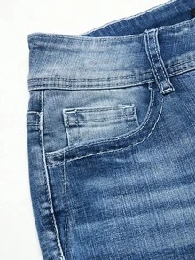 Women Double Button High Rise Gradient Whisker Wash Flare Bootcut Jeans - Blue - View 6