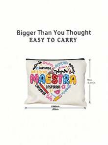 Ensemble de sac de maquillage thème Maestra, cadeau de la fête des enseignants espagnols, sac de maquillage en canevas avec fermeture éclair imprimé cœur floral "Gracias Maestra", sac de maquillage motif lettre Maestra, sac de maquillage femme avec fermeture éclair imprimé floral, cadeau pour elle, convient pour le rangement de cosmétiques pour femmes, le rangement de cosmétiques en dortoir universitaire, les voyages pour femmes, sac cadeau, sac cadeau pour la fête des enseignants - Multicolore - Voir 10