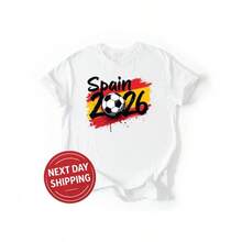 Camiseta de la Selección Española  2026 Ropa para Fanáticos del Fútbol Camiseta de Fútbol con Bandera Española - Blanco - Ver 1