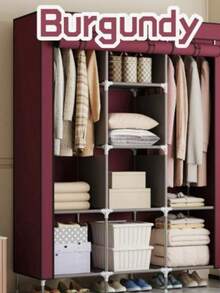 Multi-Layer Metal Wardrobe, Portable Modular Closet With Dust-Proof Cover, Large Capacity Hanging Rack With Hanging Rod And Shoe Storage, Space-Saving Storage Rack, Suitable For Dorm, Rental, Bedroom, Walk-In Closet - Multicolor - View 2