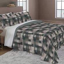 3-Piece Set: Double-Sided Queen Bedspread, Patchwork Quilt, Ultra Patch - Manhattan - View 1