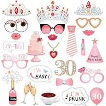 25pcs Birthday Photo Props, 18/30th Anniversary Party Supplies, Holiday Photo Decoration, Suitable For Birthday Party Gifts, Pose Guide Card Set, Suitable For Girls And Women - Photo Props - View 5
