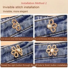 Hand-Sewn Flower Waist Buckle, Hand-Sewn Waistband Anti-Slip Button Tightening Tool, Jeans Skirt Waist Size Adjustment Buckle - Multicolor - View 4