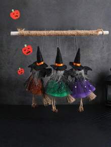 1pc/Set Halloween Witch With Broom And Gauze Dress Hanging Decoration, Horror Prank Ornament For Bar - View 4
