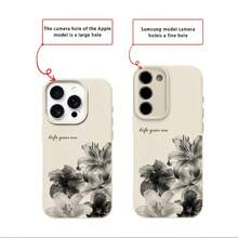1pc TPU Material Ink Wash Lily Inspirational Pattern Phone Case Compatible With IPhone 17 Pro Max/17/16 Pro Max/15/13/12/11/ S20 FE/A15/S24/A55/ Note 11/Note 12/Note 13 Pro Full Coverage Shockproof Soft Shell Protective Cover - White - View 7