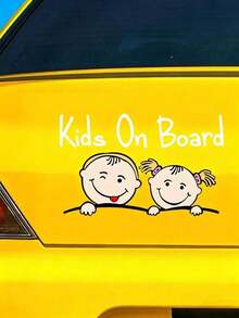 1 pieza Pegatina impermeable para coche con diseño lindo de hermanos niños a bordo, calcomanía de advertencia de para bebé para decoración de ventana trasera - Multicolor - Ver 2