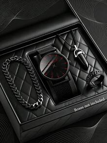 Fashion Business Casual Teen Quartz Watch Set, Includes Fashion Bracelet, Pendant Necklace And Ring, Suitable For Students To Wear, Perfect Gift For Birthday, Graduation, Christmas, Ramadan And Daily Wear, Exquisite Gift For Father's Day (Packaging Not Included) - Multicolor - View 9