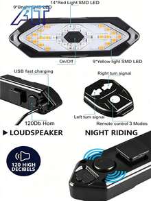 Bicycle Light With Remote Control, Turning Tail Light, Bright LED, Horn With Alert Sound, Turning Signal, USB Rechargeable Taillight, Night Riding Warning Light, Universal Cycling Accessory - Multicolor - View 3