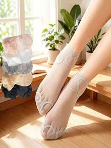 5 Pairs Women's Sexy Lace Patchwork Striped Pattern Short Socks, Soft Comfortable Breathable, Spring Summer Sports Casual Versatile, Fashionable Elegant High-End Lace Socks, Suitable For Adults/Students Outdoor Travel, Daily Casual Matching - Multicolor - View 1