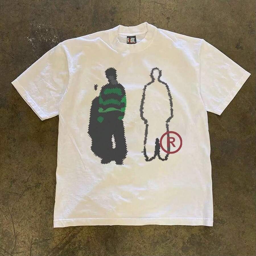 Camisetas Gráficas para Hombre, 250g, Algodón Puro de Alto Peso! Camiseta Americana Oversize Vintage con Estampado Silueta para Parejas, Manga Corta, Holgada, Estilo Y2K, Ropa Masculina - Blanco - Ver 1