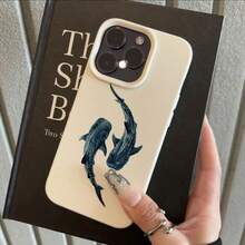 1pc TPU Deep Sea Ink Blue Double Whale Pattern Phone Case Compatible With IPhone 17 Pro Max/17/16 Pro Max/15/13/12/11/ S20 FE/A15/S24/A55/ Note 11/Note 12/Note 13 Pro Full Coverage Shockproof Soft Shell Protective Cover - White - View 2