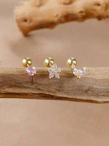 3件套18K镀金不锈钢耳骨耳环套装，时尚耳夹耳环，女士款 - 3pcs Earrings set - 查看 7