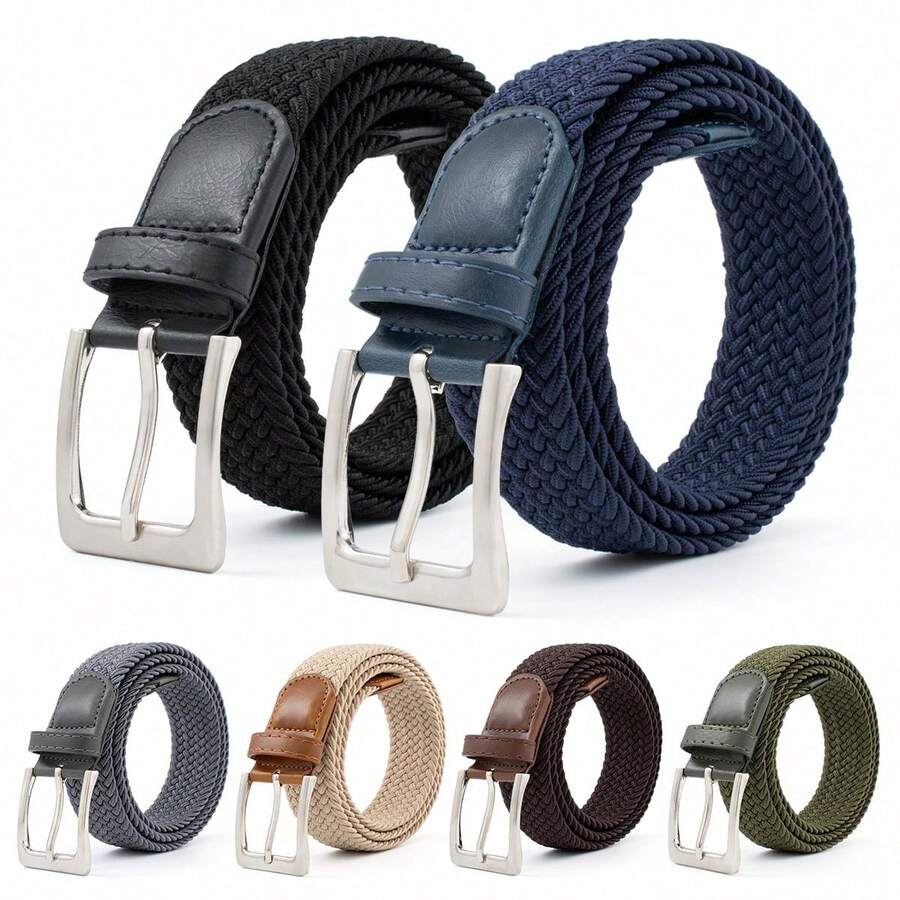1pc Men's Stretch Woven Belt With No Holes, Multiple Colors Available, Suitable For Summer Daily, Campus Casual, Business And Outdoor Sports; Also A Gift For Boyfriend Or Father; Combines Fashion, Sports And Street Style, Suitable For Men Of All Ages; Used For Vacation, Travel And Vintage/Bohemian Style Outfits - Blue - View 1