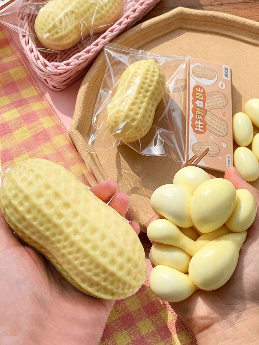 1-3个逼真花生形软胶减压玩具,可爱柔软,慢回弹TPR材质,逼真花生形减压球,成人减压玩具 - 多色 - 查看 1