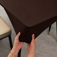 1 pieza Mantel impermeable de PU elástico, unicolor a prueba de aceite, funda ajustada para mesa de comedor, protector de mesa reutilizable a prueba de polvo con elástico para mesa de comedor, mesa de café & escritorio - Marrón [Impermeable] - Ver 3