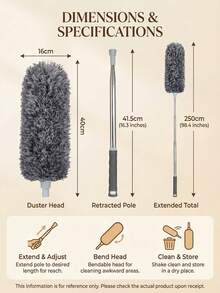 SMEGGEMS Multifunctional Extendable Duster, Bendable Head, Reusable And Washable, Suitable For High Ceilings, Furniture And Car Cleaning - View 4