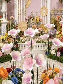 1pc Handmade Ceramic Flower Desktop Decor With Metal Stem, Weather-Resistant Aesthetic Garden Stake Ornament For Outdoor Patio Yard Lawn Pathway Flower Pot Arrangement, Cute Porcelain Floral Sculpture Artwork, Balcony Landscape Home Office Desk Decoration Gift - Multiple Styles - View 3