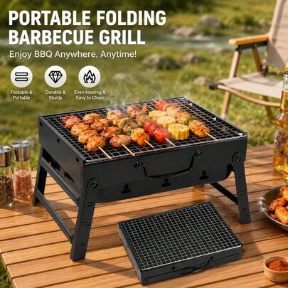 Parrilla plegable portátil para barbacoa al aire libre, parrilla compacta de carbón, parrilla resistente al calor, perfecta para reuniones familiares, senderismo, jardín y barbacoas domésticas diarias.