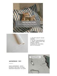1pc Frameless Cozy Cat Reading On Bed Art Print, Striped Pillow Soft Sunlight Book Lover Illustration, Apartment Living Room Bedroom Dorm Modern Home Decor, Back To School Season Fun Poster, Room Decoration, Vintage Decor - Cartoon - View 9