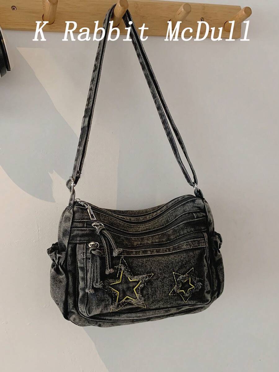 Casual Chic Soft Jeans Multi-Layer Crossbody Bag With Multiple Pockets, Versatile Commuter Large Capacity Women's Shoulder Bag, Great For Commuting