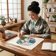 日式藝妓牆面彩繪模板 4入組，經典東方女性藝術模板套裝，可重複使用，適用於手工藝、優雅和服女士持扇傘美學模板，適合創意藝術項目、布料、畫布、瓷磚、剪貼簿及居家裝飾 - 套裝 - 查看 5