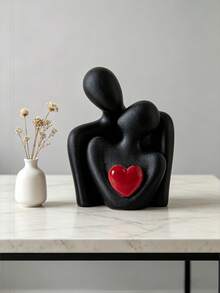 1pc Couple Embracing Figurine, Modern Minimalist Abstract Black And White Heart Sculpture, Home Desktop Decoration, Couple Gift. - the Red Heart - View 7