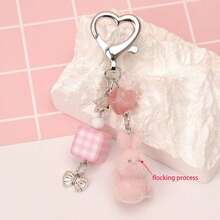 1pc Unisex Cartoon Flocked Bunny Keychain Cute Heart Mushroom Pendant Accessory Bag Charm - Multicolor - View 4