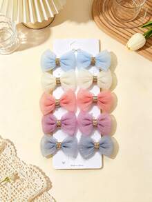 10pcs Multicolor Hair Clips, Organza Candy Color Cinched Waist Bow Design, Skin-Friendly Non-Snagging Fabric Covered Clips, Suitable For All Seasons, Daily Home Casual, Holiday Party Celebration Gift, Fashionable Mom And Baby Essential, Cute Baby Photo Prop - Multicolor - View 1