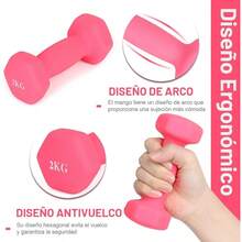 Mancuernas Fitness de Neopreno Hexagonales, Juego de Mancuerna, Pesas Para Ejercicio En Casa, Neopreno Recubierto Mancuernas, Mango de Acero Moleteado Mancuernas - Rosa + 2KG/4.4LB - Ver 4