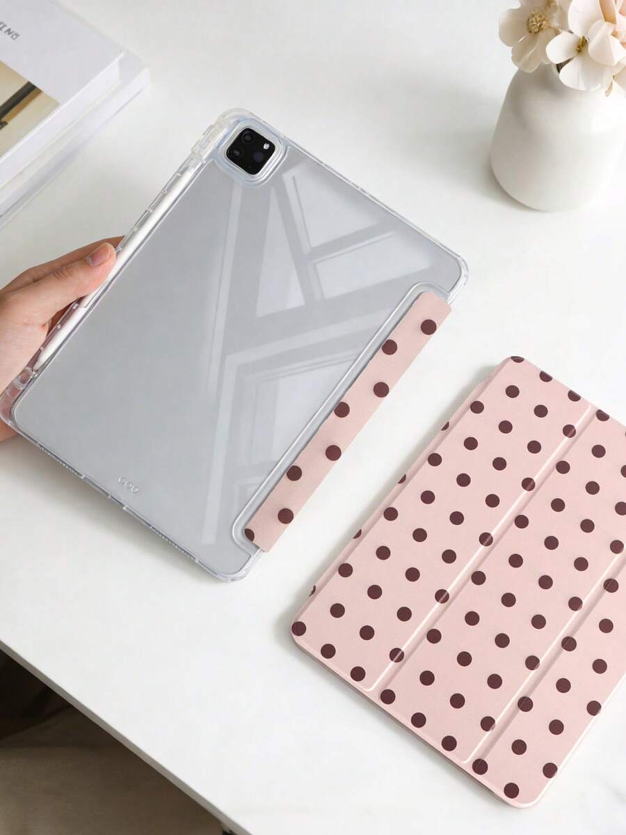 1件全透明壓克力殼三折平板保護殼 粉色大波點圖案,適用於 iPad 10th Gen/11th/10.2/10.5/Air4/Air5/10.9/Pro11/Air 11-In.(M2)-2024/Pro 11-In.(M4)-2024/Air 11-Inch (M3) 2025/(A16) 11 Inch 11th Generation 2025 Mini6/Mini7/Air1/Air2/9.7/Air 8(M4)2026(11-Inch) 機型 - 彩色 - 查看 1