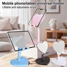 1pc Heart-Shaped Adjustable Smartphone Stand, Lifting Desktop Phone Holder, Cute Phone Accessories, Universal Smartphone Suction Cup Bracket For Phones And Tablets, Multi-Angle Adjustable Desk Stand For Watching Movies, Live Streaming, Hands-Free Viewing, Great Dorm Essentials And Sweet Gift For Women, Portable Plastic Phone Holder For Home, Office, Bedroom - Multicolor - View 1