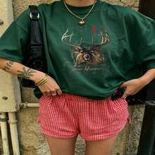 Heartfelt Daily Casual Graphic T-Shirt 100% Cotton Oversized Soft Breathable Casual Crewneck Short Sleeve Top Vintage Aesthetic Red Checkered Shorts Street Style Fashion Lovers Casual Wearers Daily Outfit Enthusiasts Gift Givers - 綠色 - 查看 18