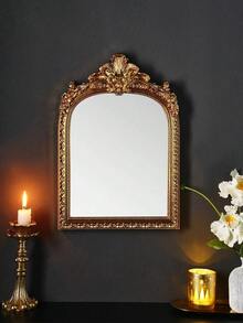1pc Classical Baroque Arched Carved Mirror, High-End Home Living Room Bedroom Desktop Photo Frame Decorative Ornament - Multicolor - View 6