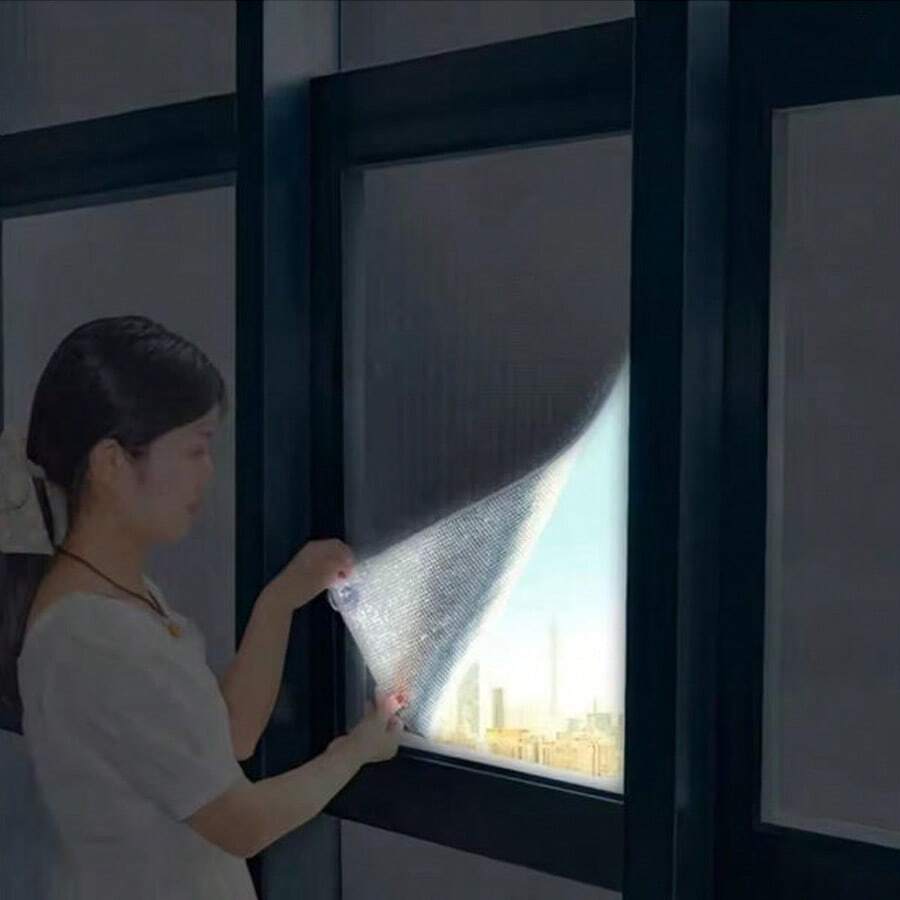 Double-Layer Suction Cup Aluminum Foil Window Insulation Cotton, No Need To Drill Holes, Keeps Warm, Waterproof, Soundproof, And Cold-Resistant. Easy To Cut And Install, Suitable For Home Windows, Protects Privacy. - Silver - View 1