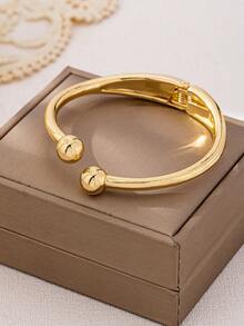3pcs/1pc Fashion Minimalist Gold Tone Geometric Asymmetrical Curved Wave Water Drop Shape Chunky Textured Bangle Set, Suitable For Women, Thick Polished Heavy Metal And Zinc Alloy Material Bangle Set - Yellow Gold - View 11