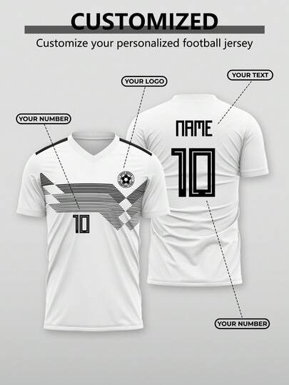 1pc Customized 2026 Football (Soccer) Team Sports Uniform, Made Of White Fabric. Customized Team Apparel. Its Design Includes Patterns And Letters. Player Number And Name Can Be Personalized. This Football Jersey Is Perfect As A Gift For Watching Games, Father's Day Gift! Surprise! Or T-Shirt To Wear During Celebrations. Very Fun!