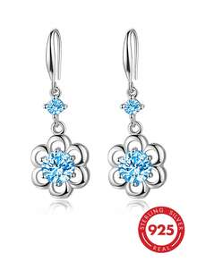 1 Pair Elegant Unique 925 Sterling Silver Hollow Flower Zirconia Stone Earrings, Suitable For Women's Daily, Party, Date - White - View 7