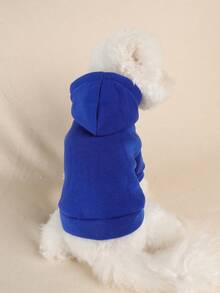 1件寵物衣服 小型犬幼犬可愛寵物日常外出百搭服飾 附牽繩扣環 開口扣 兜帽 素色運動衫 - 皇家藍 - 藍色 - 查看 2