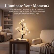LED White Magnolia Bonsai Tree Lamp, Warm Light Tabletop Flower Night Light, Adjustable Branches Home Decor Lamp For Bedroom Wedding Holiday Ornament, Battery & USB Powered - Warm white light - View 6