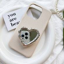 Heart-Shaped Solid Color Niche Desktop Stand, Retractable Phone Holder, Creative Phone Stand, Heart-Shaped Mirror Portable Makeup Mirror, Exquisite Phone Accessory, Adhesive Phone Stand, Daily Essential - Multicolor - View 8