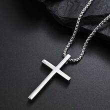 1PC Gold & Silver Polished Cross Necklace, Summer Long-Wear Sweat-Resistant Non-Fading Hypoallergenic, Effective Neckline Enhancement For Slimmer Face, Suitable For Beach Vacation / Street Style / Commute Business All-Scenario, Father's Day, Birthday, Graduation Season Gift Choice For Men & Women Couples - Multicolor - View 9