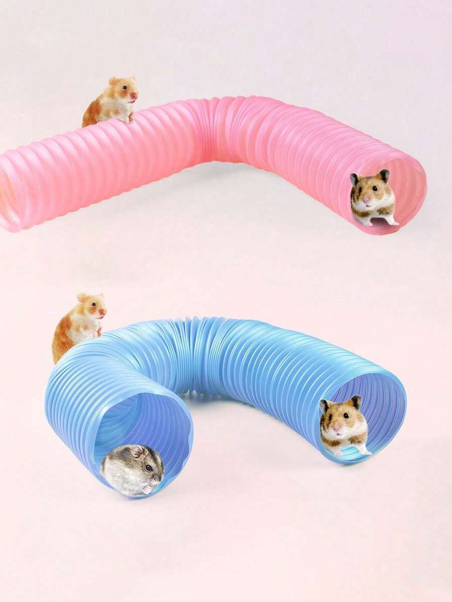 1pc Hamster Exploration Tunnel Toy - Blue Wavy Design Expandable Durable Plastic Pet Tunnel, Interactive Hiding Spot, Promotes Activity And Mental Stimulation - Suitable For Hamsters, Gerbils, Mice Small Pet Entertainment Toy - A - View 1