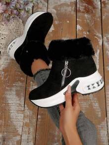 Women's Comfortable Fashionable Autumn/Winter Thick Lined Height-Increasing Boots, Latest Versatile Comfortable Snow Boots. - Black - View 3