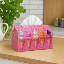 1pc Pink Ice Cream Cone Design Tissue Box - Multifunctional Napkin Dispenser, Suitable For Home, Party And Car Decoration - Stylish Tissue Organizer, Perfect For Living Room And Nightstand - Suitable For Tissues, Paper Rolls - Multicolor - View 6