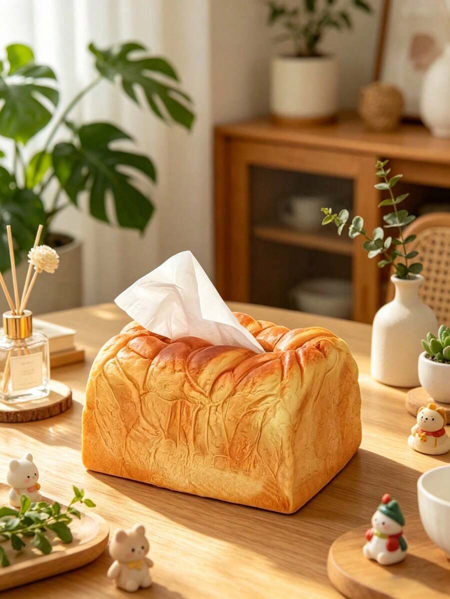 1/2pcs Realistic Toast Bread Tissue Box, Cute Home Desktop Decor, Living Room Desktop Storage Rack, Novel Creative Household Tissue Box - Multicolor - View 1