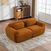 Modular Compression Sofa In Chenille Fabric, Filled With 30D High-Resilience Foam. Easy To Move And Featuring A Non-Slip Base, It Is Ideal For Living Rooms And Other Spaces. Ivory Color. - 亮橙色 - 查看 4